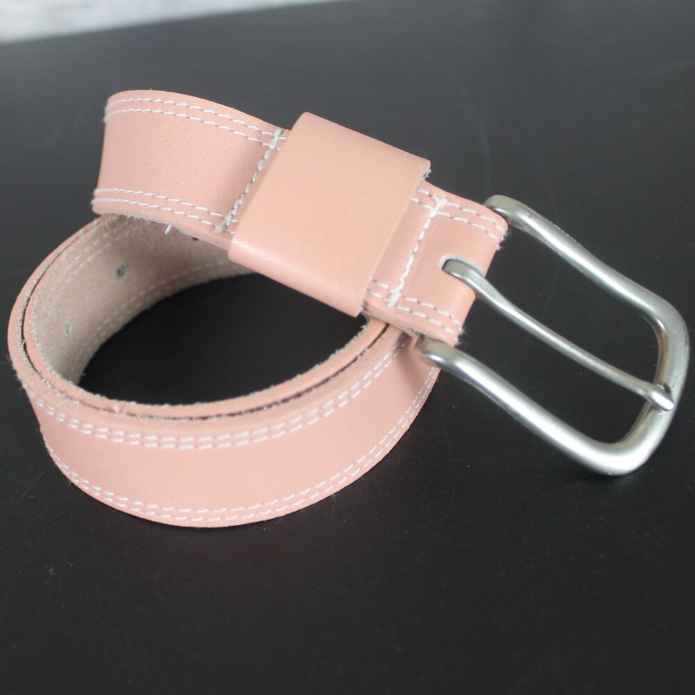 LIMITED EXPRESS PINK WOMAN GENUINE LEATHER BELT SIZE MEDIUM SILVER METAL BUCKLE